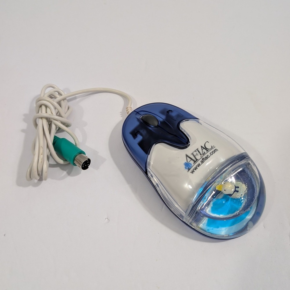 Vintage Aflac Liquid Aqua Mouse Floating Duck Mascot PS/2 Wired Model AM-930-P